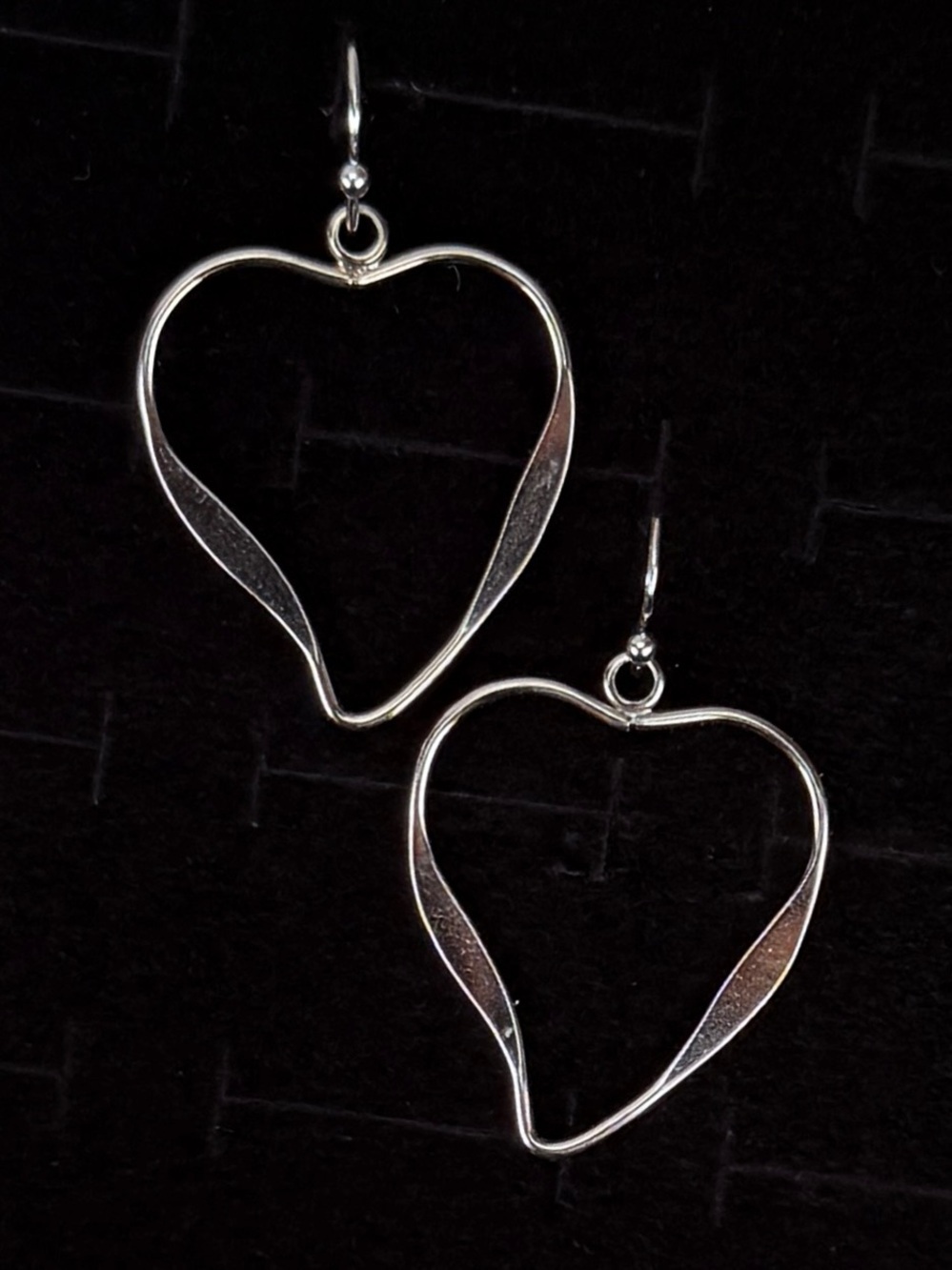 Vintage Open Heart Pierced Dangle Earrings Silver Tone